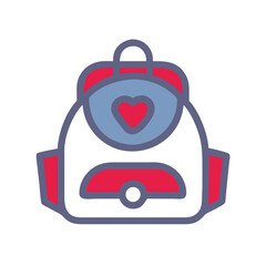 Obraz premium Colorful backpack icon with heart detail in a flat design 