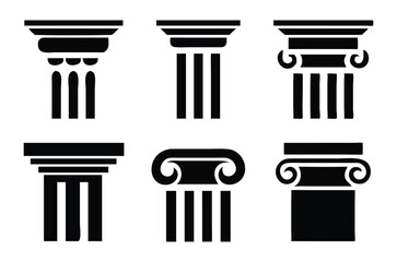 Set of classical column icons in Greek and Roman architectural style