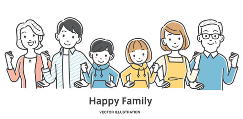 ガッツポーズをする家族