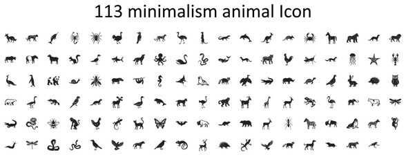 113 minimalism animal icons collection design with various animals silhouettes