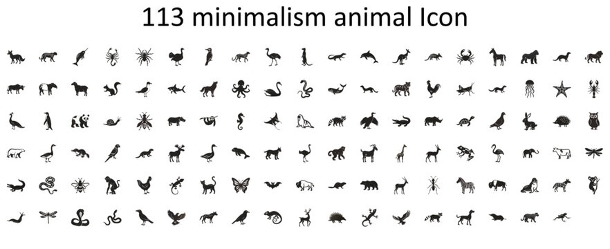 113 minimalism animal icons collection design with various animals silhouettes