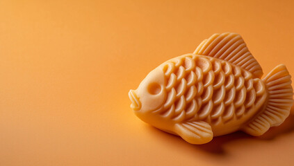 Creative fish-shaped soap rests on a warm orange background, showcasing artistic design and delightful craftsmanship in every detail