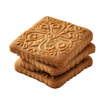 Delicious isolated Belgian speculoos cookies stacked on a clean white background