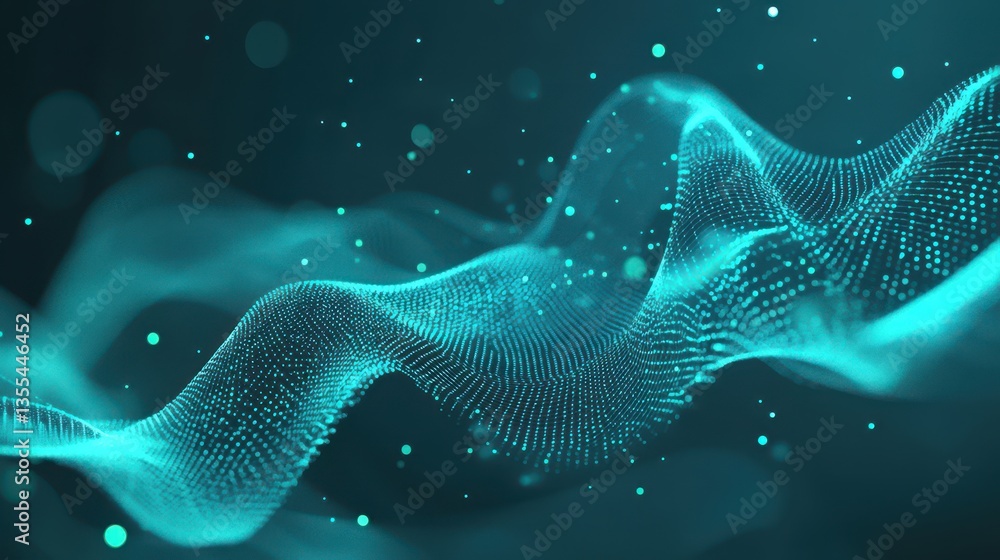 Aufkleber turquoise digital wave abstract particle flow on dark background.