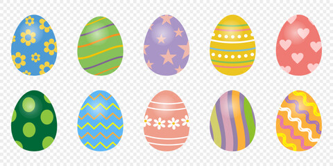 Set of easter eggs on transparent background