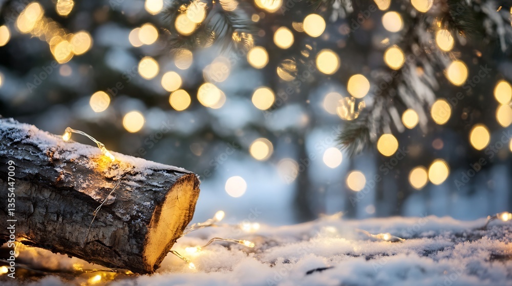 Aufkleber beautifully illuminated log with cozy lights on snowy ground creating a warm festive atmosphere : ge