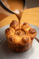 gourmet cake in restaurant