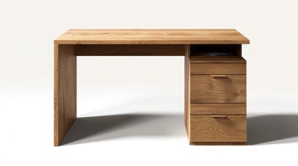 Office desks. Desk / Table with Clipping Path. A large oak desk with two drawers and an open cabinet. Office wooden table isolated on white.