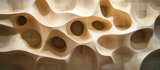 Intricate wooden wall design showcasing organic shapes and textures through creative craftsmanship in modern architecture