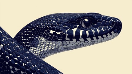 Naklejka premium Close-up of a dark snake's head and neck, detailed scales and eye visible