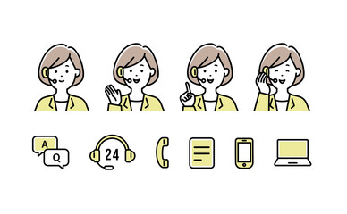 女性オペレーターのシンプルなベクターイラストセット素材