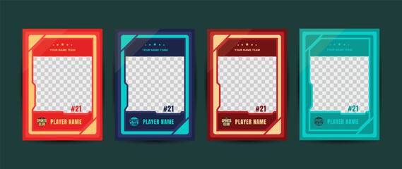 Four colorful sports club player card templates, suitable for designing team rosters, player profiles, or sports event invitations. Ideal for sports organizations