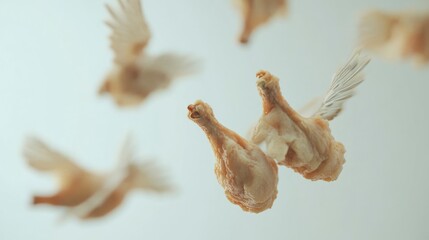 Obraz premium Fried Chicken Wings Flying Surreal Food Photography