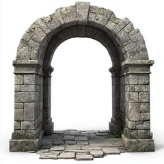 Stone archway with subtle weathering on blank background