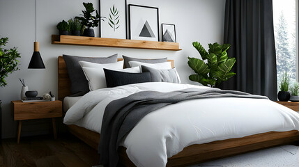 Modern Minimalist Bedroom Interior Design with Wood and Plants