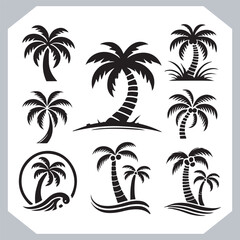 Professional Palm Trees Silhouette and Coconut Tree Vector Logos Black Simple Designs