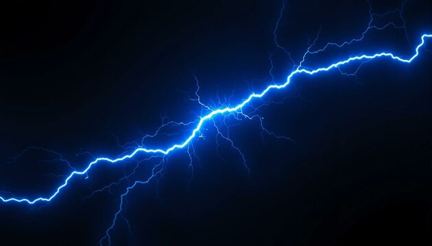 &Eacute;clair bleu tonnere orage isol&eacute; sur fond noir, illustration 3D d&eacute;taill&eacute;e et &eacute;nerg&eacute;tique.