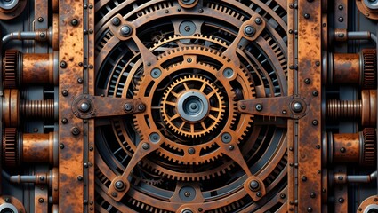 Obraz premium A complex clockwork mechanism of intricately interlocking gears and parts long title An intricate