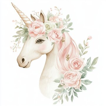 Unicornio con flores en la cabeza