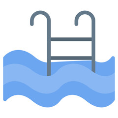 Colorful Flat Ladder Descending into Swimming Pool Icon