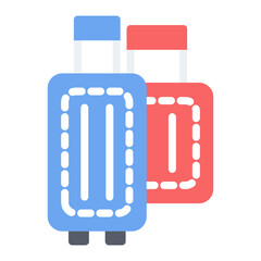 Colorful Flat Two Wheeled Suitcases Standing Upright Icon
