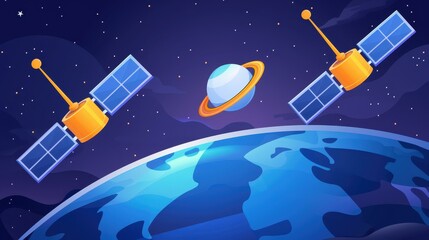 Naklejka premium A sleek vector design showcasing a modern Earth interconnected with a network of orbiting satellites.