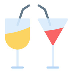 Colorful Flat Wine Glass and Martini Glass Icon