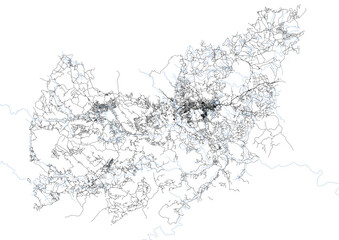 Manzini, Eswatini: Vector Highway & Building Map in Black and White