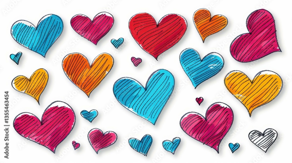 Poster a charming vector collection of handdrawn hearts, perfect for adding a personal touch to your design