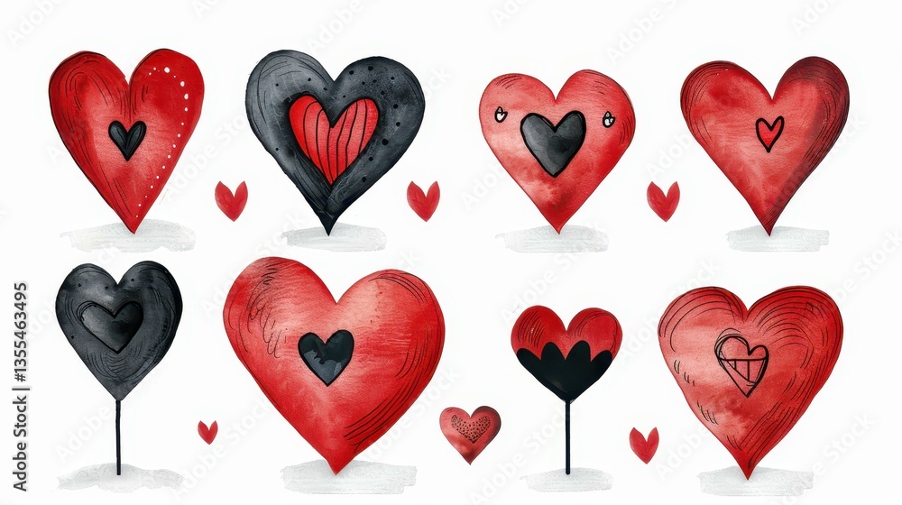 Poster a charming vector collection of handdrawn hearts, perfect for adding a personal touch to your design