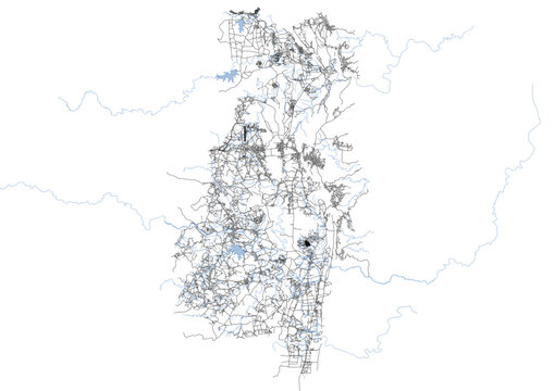 Lubombo, Eswatini: Vector Highway & Building Map in Black and White"