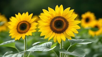 Fototapeta premium Bright Yellow Sunflowers in a Field