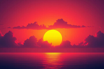 The Beautiful evening view represents sunset over a sea . AI Generated