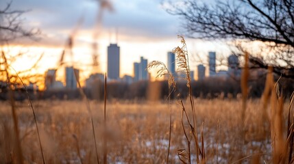 Fototapeta premium Stunning City Skyline at Sunset with Tall Buildings Silhouetted Against a Colorful Sky : Generative AI