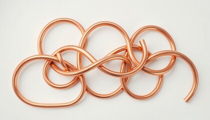 Naklejka premium Intertwined Copper Tubes on White Background Modern Art Form Design