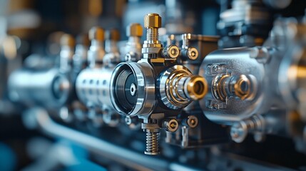Close-up of intricate metallic machinery components.