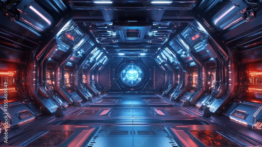 Poster a sci-fi lab set with advanced technology and glowing screens