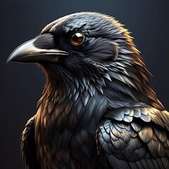 Majestic Raven Portrait with Golden Highlights – Stunning Digital Art