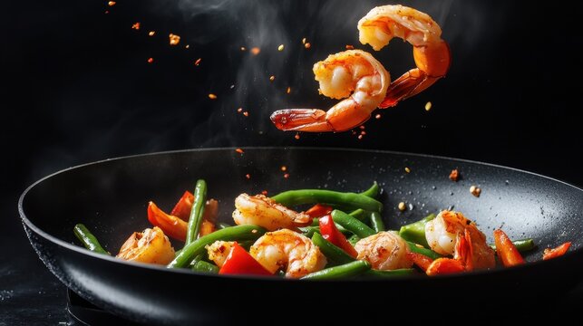 Imagen de camarones salteados con verduras