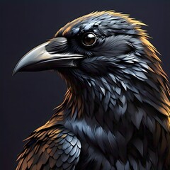 Majestic Stylized Raven Portrait with Golden Highlights – Stunning Digital Art