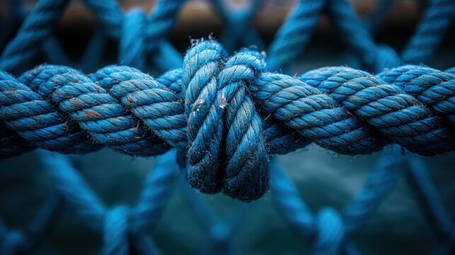 Blue rope knot on a net over water