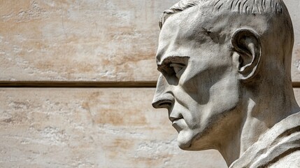 Stoic Gaze Marble Bust against Stone Wall.