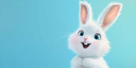 Obraz premium Conejo caricaturesco sonriente con fondo azul