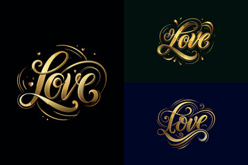 Modern calligraphy script loves gold text vectors set on isolated background. 
