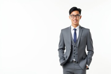 Half-Length (Waist-Up) portrait of young stylish smiling Lesothan male model in business wear isolated on pure white background looking at camera