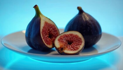 Figs on a Plate: A Still Life of Purple and Red Figs Against a Blue Background
