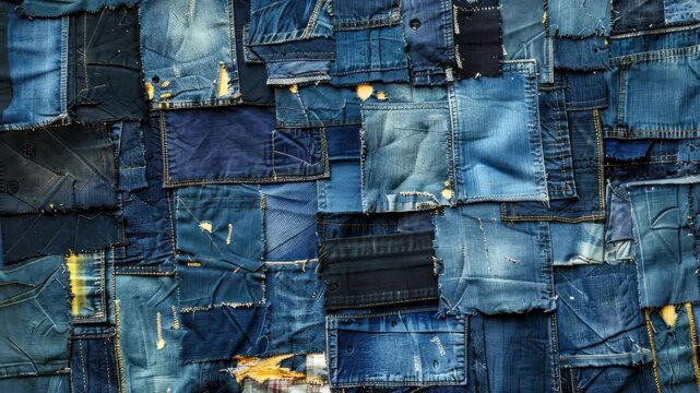 Cozy homemade patchwork quilt crafted from denim scraps, Ai Generated.
