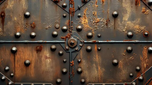 Robust steel plate adorned with rivets for industrial durability. Ai Generated