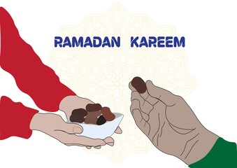 Drawing of hands picking dates during Ramadan