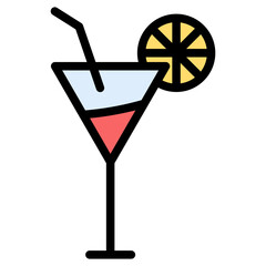 Colorful Flat Outlined Cocktail Glass with Lemon Slice Icon